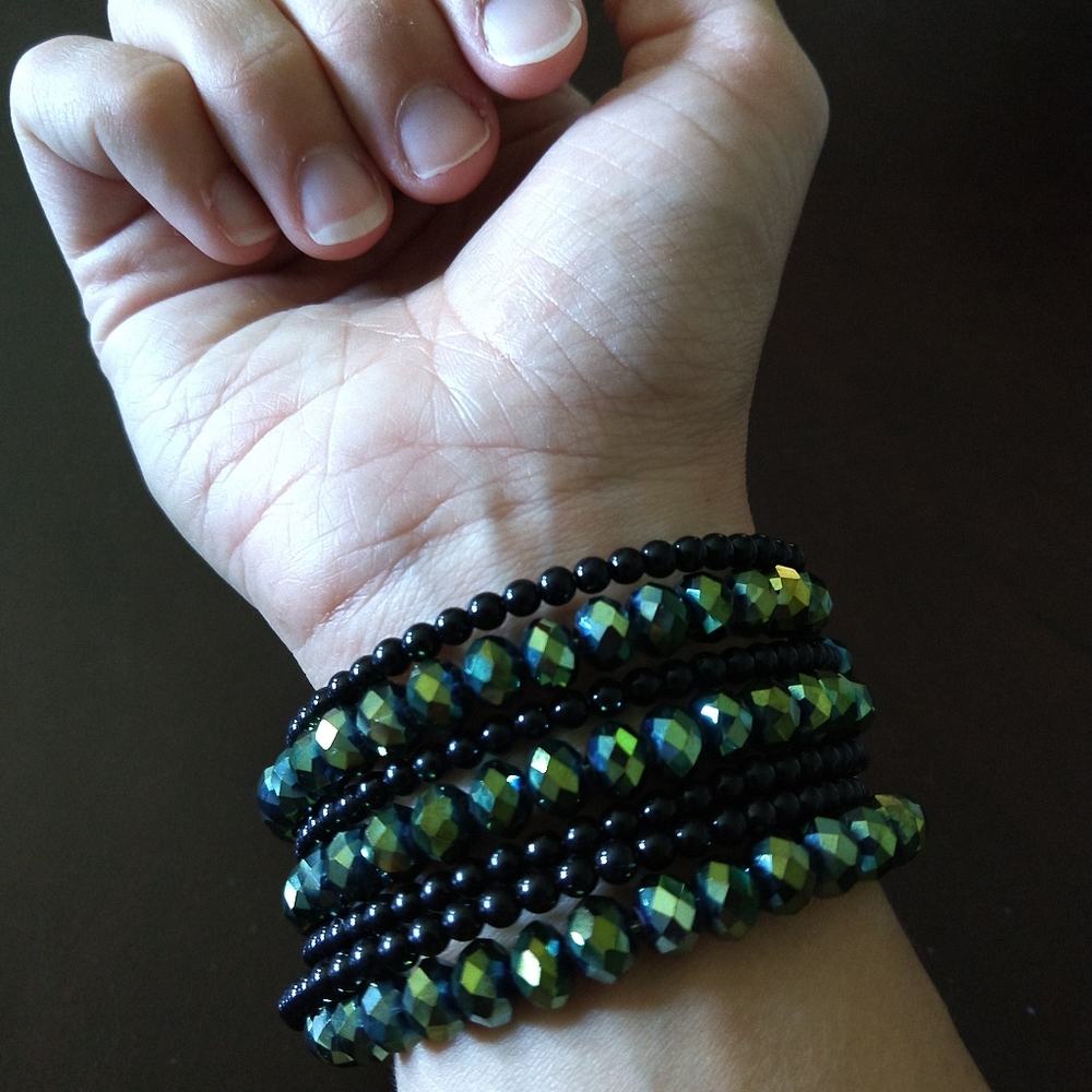Green and black Jeweled Bangle bracelet